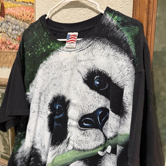 Vintage 90s RARE AOP Giant Panda Nature Black Nature Animal Mens Shirt Size XL - Picture 3 of 6